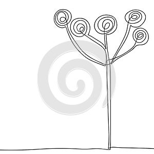 Continuous drawing of a single line, a vector design template in a linear style. A stylized tree or flower. Abstract