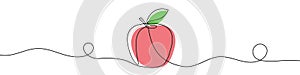 Continuous editable drawing of apple icon. Red apple symbol in one line style.