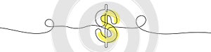 Continuous editable drawing of dollar currency icon. Dollar symbol in one line style.