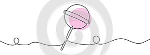 Continuous editable drawing of lollipop. One line drawing candy on a stick