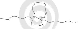 Continuous editable drawing of a male face. Male face icon in one line style.