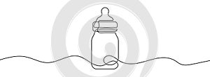 Continuous editable line drawing of baby bottle. Baby milk bottle icon in one line.