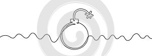 Continuous editable line drawing of bomb. Bomb icon in one line.