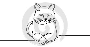 Continuous editable line drawing of cat. Cat icon in one line.