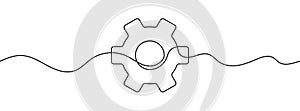 Continuous editable line drawing of cogwheel. Single line gear icon.