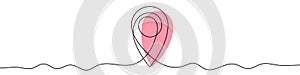 Continuous editable line drawing of map pin icon. GPS icon in one line style.