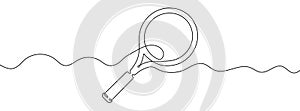 Continuous editable line drawing of tennis racket. Single line tennis racket icon.