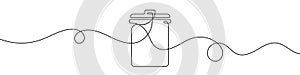 Continuous editable line drawing of trash can. Single line trash can icon.