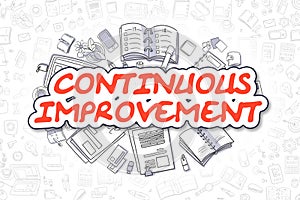 Continuous Improvement - Cartoon Red Text. Business Concept. photo