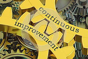 Continuous improvement concept on the gears, 3D rendering