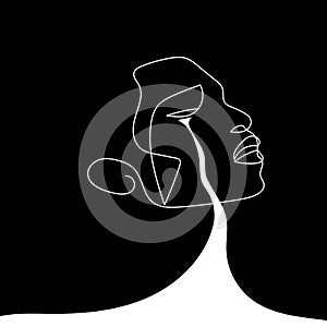 Continuous line abstract face. Contemporary minimalist portrait..The concept of mental anguish, pain, and depression photo