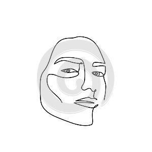 Continuous line abstract portrait. Single line unisexual face isolated on white background. Woman or man fashion beauty