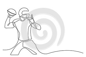 Continuous line american football player vector