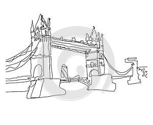 Continuous line art drawing sketch of Tower Bridge, London
