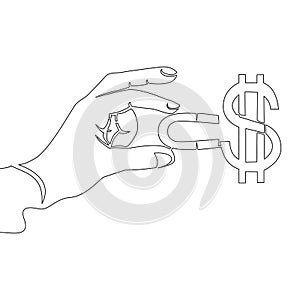 Continuous line art Hand Holding Magnet Attracting Money