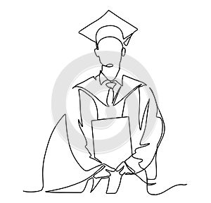 Continuous line art or One Line Drawing of graduation students card concept congratulation card , linear style and Hand