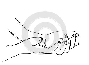 Continuous line art or One Line Drawing of Prayer Hand, linear style and Hand drawn Vector illustrations,outline ,cartoon doodle