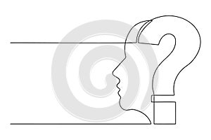 Continuous Line Art Question Mark on Head Vector Illustration Thinking Concept
