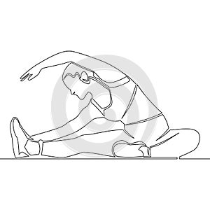 Continuous line athletic woman stretching Concept