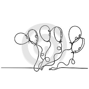 Continuous line balloon with handdrawn doodle style vector
