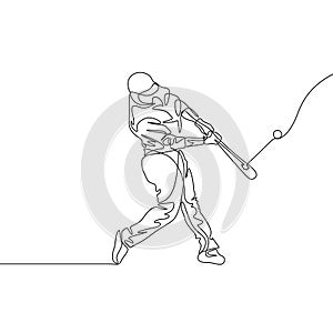 Continuous line baseball player batter hit the ball