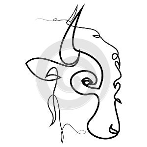 Continuous line bison logo. Hairy buffalo one line vector drawing. Animal wildlife concept.