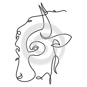 Continuous line bison logo. Hairy buffalo one line vector drawing. Animal wildlife concept.