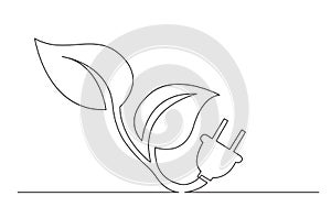 Continuous line concept sketch drawing of electical renewal energy plug as plant