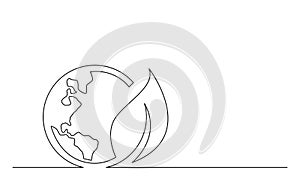 Continuous line concept sketch drawing of green energy planet earth symbol