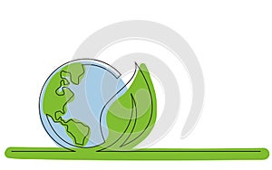 Continuous line concept sketch drawing of green energy planet earth symbol