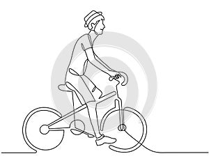 Continuous line cyclist on a bicycle in competitions, drawn by hand. Icon, vector, picture, tattoo. photo