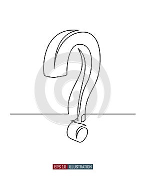 Continuous line drawing of 3D question mark. Vector illustration.