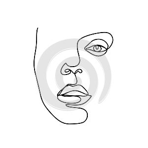 Continuous line drawing. Abstract woman portrait. One line face art vector illustration. Female linear contour isolated photo