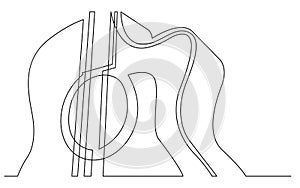 Continuous line drawing of acoustic guitar closeup view