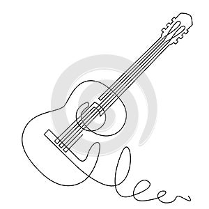 Continuous line drawing of acoustic guitar vector. Musical instrument for decoration, design, invitation jazz festival