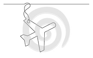 Continuous line drawing of airplane label