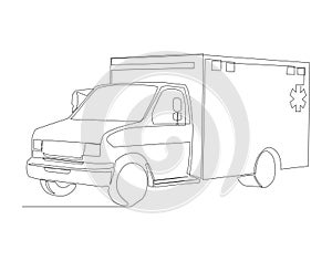 Continuous Line Drawing Of Ambulance Van. One Line Of Paramedic Van. Ambulance Continuous Line Art. Editable Outline