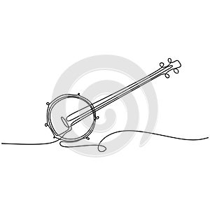 continuous line drawing banjo music instrument vector illustration minimalist design