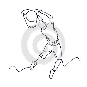 Continuous Line Drawing of Basketball Player. One line art vector illustration