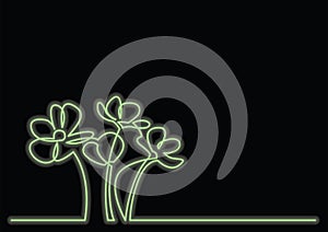 Continuous line drawing of beautiful flowers with neon vector effect