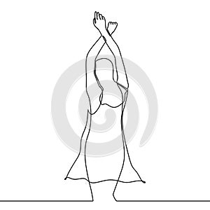 Continuous line drawing of beauty girl abstract minimalism raising her hands up