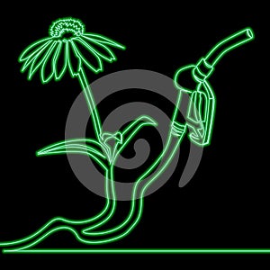 Continuous line drawing Bio fuel Eco refueling icon neon glow vector illustration concept