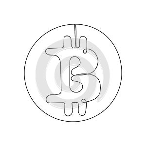 Continuous line drawing of bitcoin digital currency. Vector illustrations.