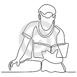 Continuous line drawing boy reading book vector illustration minimalist concept education back to schhol theme