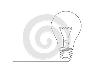 Continuous Line Drawing Of Bulb Lamp. One Line Of Electric Light Bulb. Bulb Lamp Continuous Line Art. Editable Outline