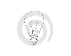 Continuous Line Drawing Of Bulb Lamp. One Line Of Electric Light Bulb. Bulb Lamp Continuous Line Art. Editable Outline