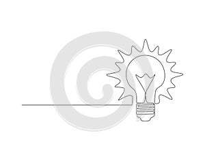 Continuous Line Drawing Of Bulb Lamp. One Line Of Electric Light Bulb. Bulb Lamp Continuous Line Art. Editable Outline