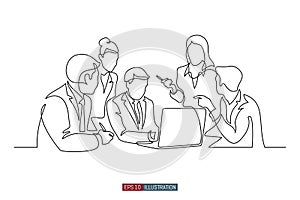 Continuous line drawing of business brief, presentation or training. Vector illustration.