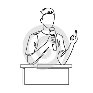Continuous line drawing of business coach talking before audience vector illustration.