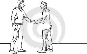 Continuous line drawing of business people meeting handshake